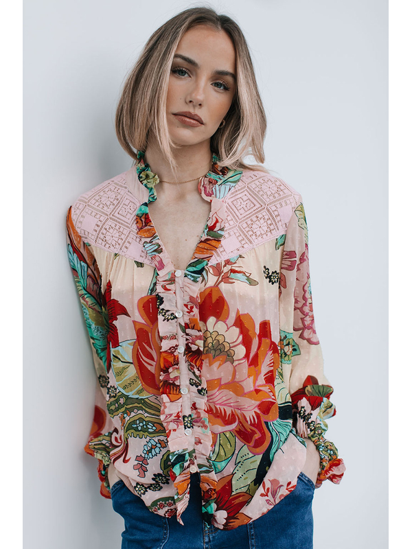 JOOP & GYPSY - LACE TRIM BALLOON SLEEVE TOP