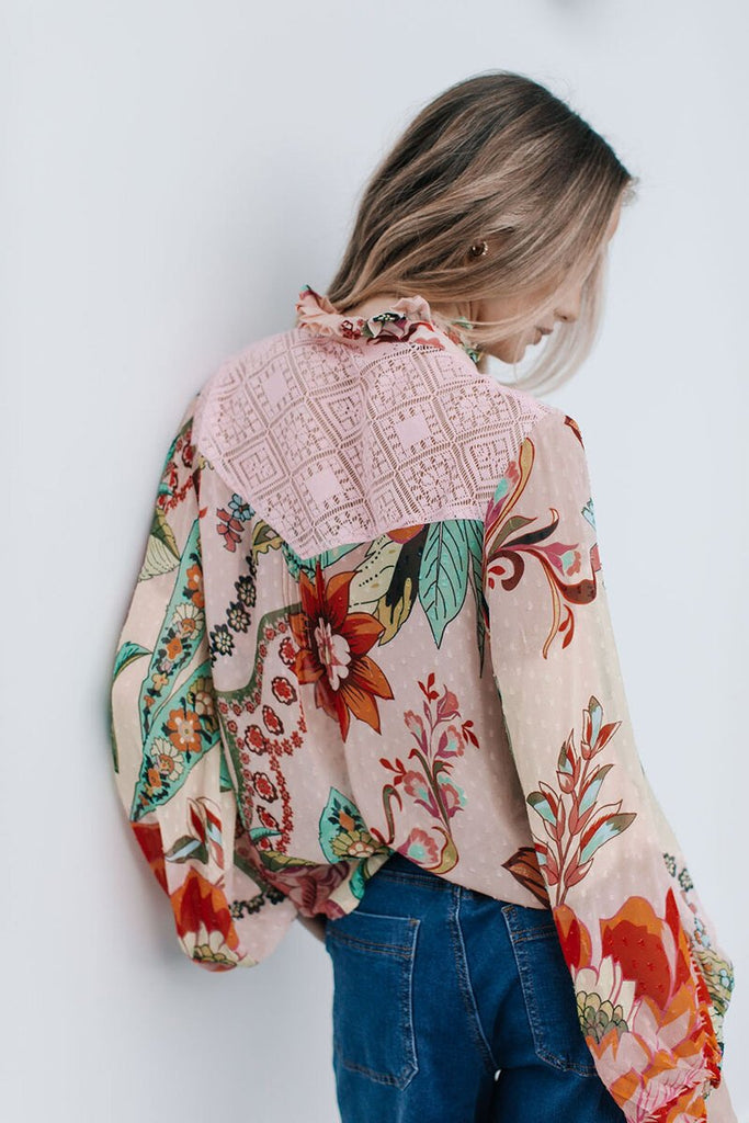 JOOP & GYPSY - LACE TRIM BALLOON SLEEVE TOP