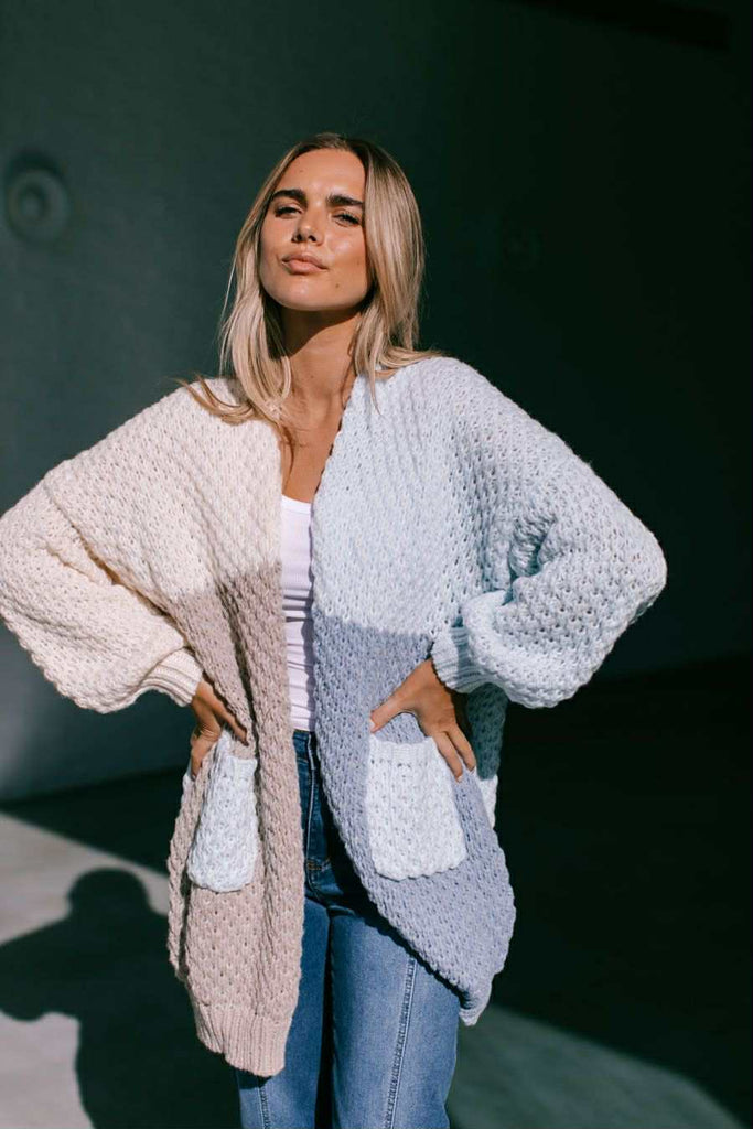 MIRACLE - COLOUR BLOCK CHUNKY KNIT CARDI