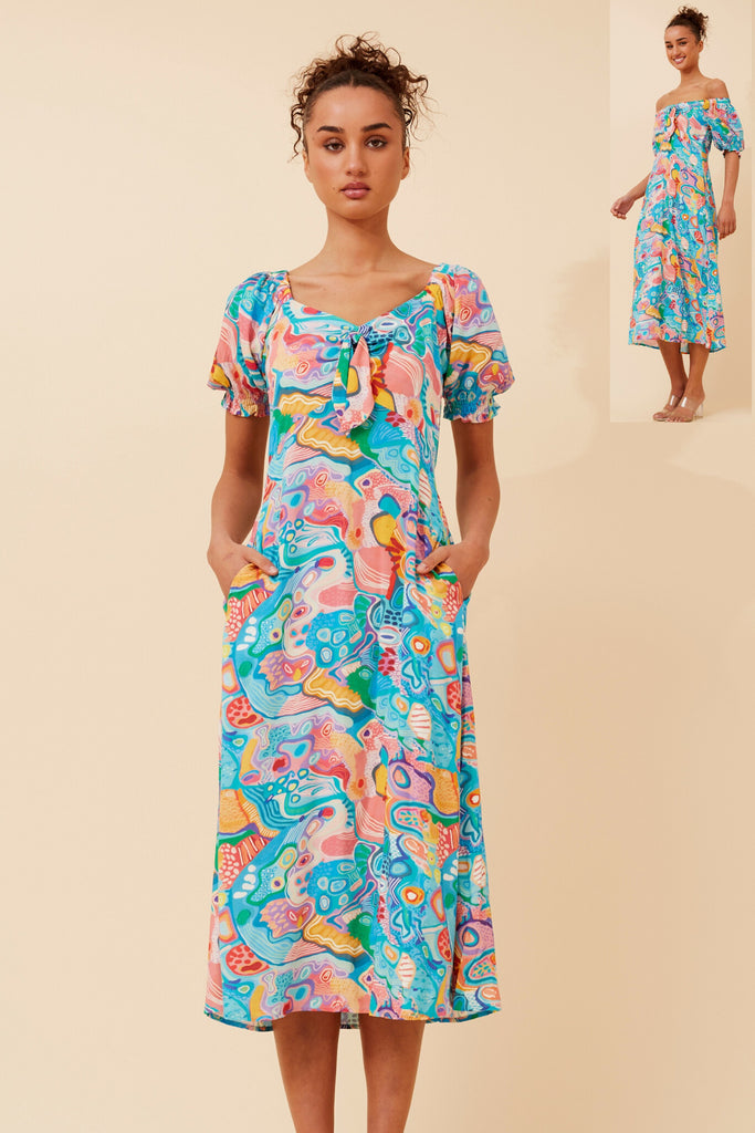 CKM - ABSTRACT PRINT MIDI DRESS