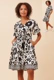 CKM - BORDER PRINT DRESS WITH WAIST TIE