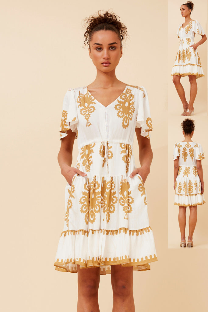 CKM - RUFFLE SLEEVE KNEE LENGTH DRESS