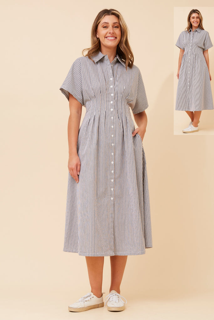 CKM - SHORT SLEEVE STRIPE SHIRT MIDI DRESS