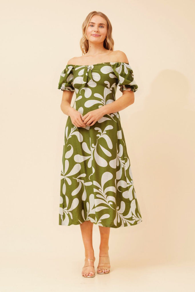 CKM - PUFF SLEEVE PRINTED MIDI DRESS