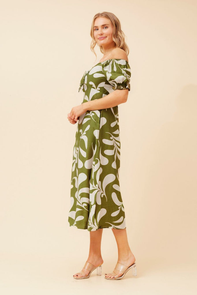 CKM - PUFF SLEEVE PRINTED MIDI DRESS