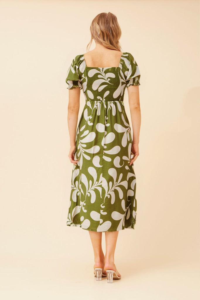 CKM - PUFF SLEEVE PRINTED MIDI DRESS