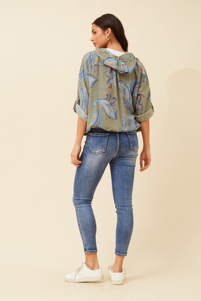 CKM - 3/4 SLEEVE PAISLEY PRINTED HOODY JACKET