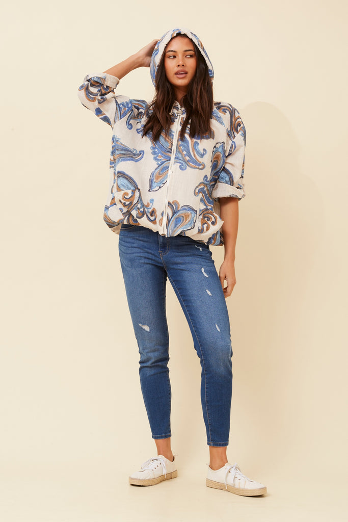 CKM - 3/4 SLEEVE PAISLEY PRINTED HOODY JACKET