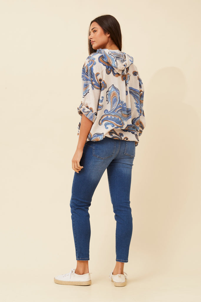 CKM - 3/4 SLEEVE PAISLEY PRINTED HOODY JACKET