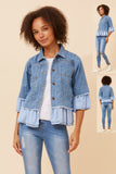 CKM - 3/4 SLEEVE DENIM JACKET WITH CONTRAST FRILL CUFF AND HEM