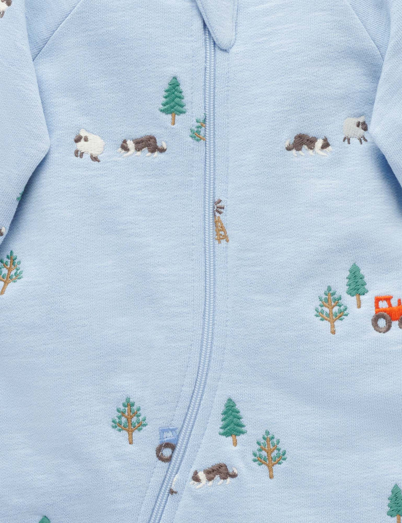 PUREBABY - EMBROIDERED FLEECE GROWSUIT