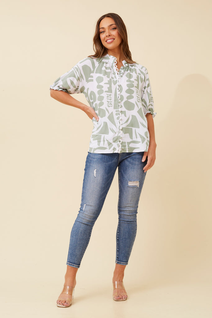 CKM - SHORT PUFF SLEEVE PRINTED BLOUSE