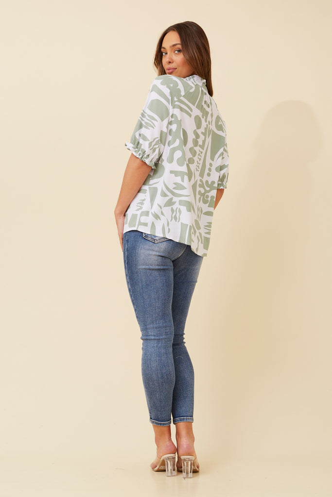 CKM - SHORT PUFF SLEEVE PRINTED BLOUSE