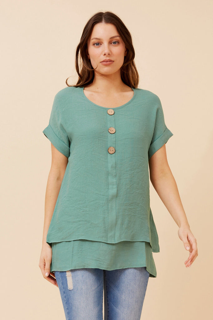 CKM - CAP SLEEVE TOP WITH FRONT BUTTON DETAIL