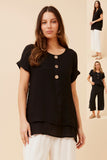 CKM - CAP SLEEVE TOP WITH FRONT BUTTON DETAIL