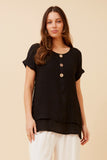 CKM - CAP SLEEVE TOP WITH FRONT BUTTON DETAIL