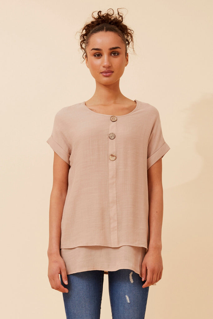 CKM - CAP SLEEVE TOP WITH FRONT BUTTON DETAIL