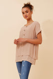 CKM - CAP SLEEVE TOP WITH FRONT BUTTON DETAIL