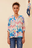 CKM - 3/4 SLEEVE PRINTED BACK BUTTON DETAIL SHIRT