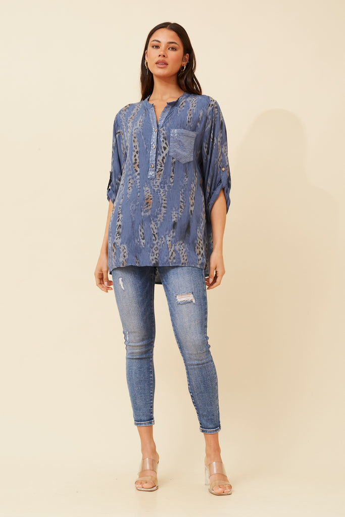 CKM - 3/4 ROLL UP SLEEVE PRINTED TOP