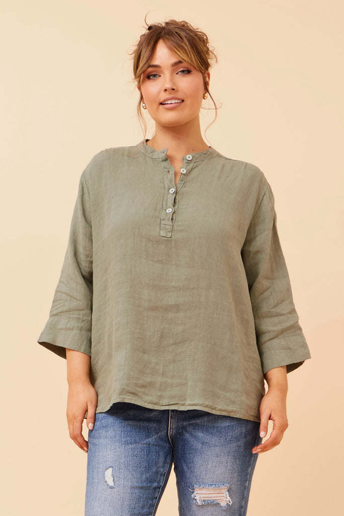 CKM - 3/4 SLEEVE SOLID BUTTON TOP