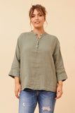 CKM - 3/4 SLEEVE SOLID BUTTON TOP