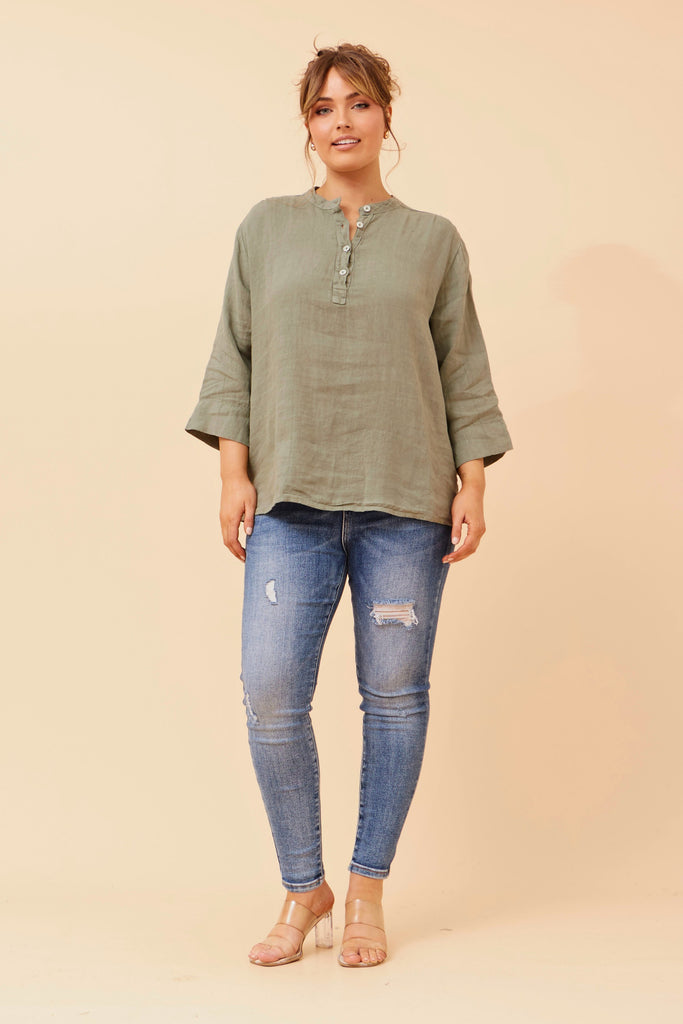 CKM - 3/4 SLEEVE SOLID BUTTON TOP