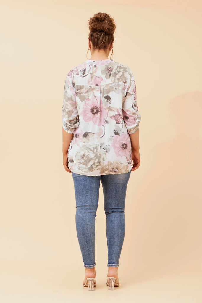 CKM - 3/4 SLEEVE PRINTED TOP WITH SEQUIN DETAIL