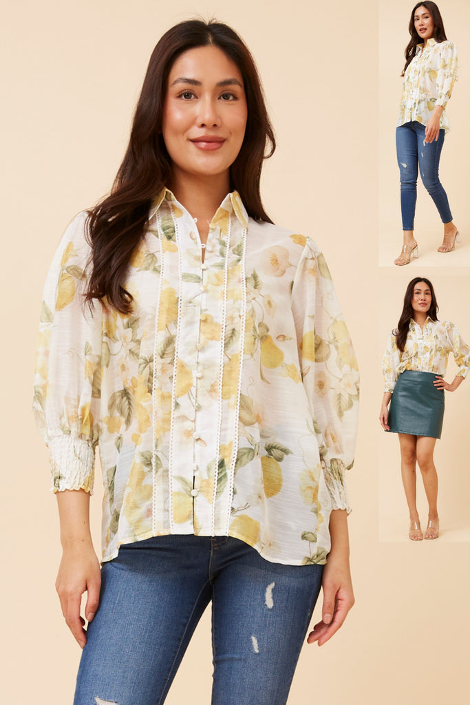 CKM - 3/4 BALLOON SLEEVE PRINTED BLOUSE