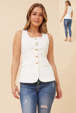 CKM - SLEEVELESS SCOOP NECK VEST WITH GOLD BUTTON