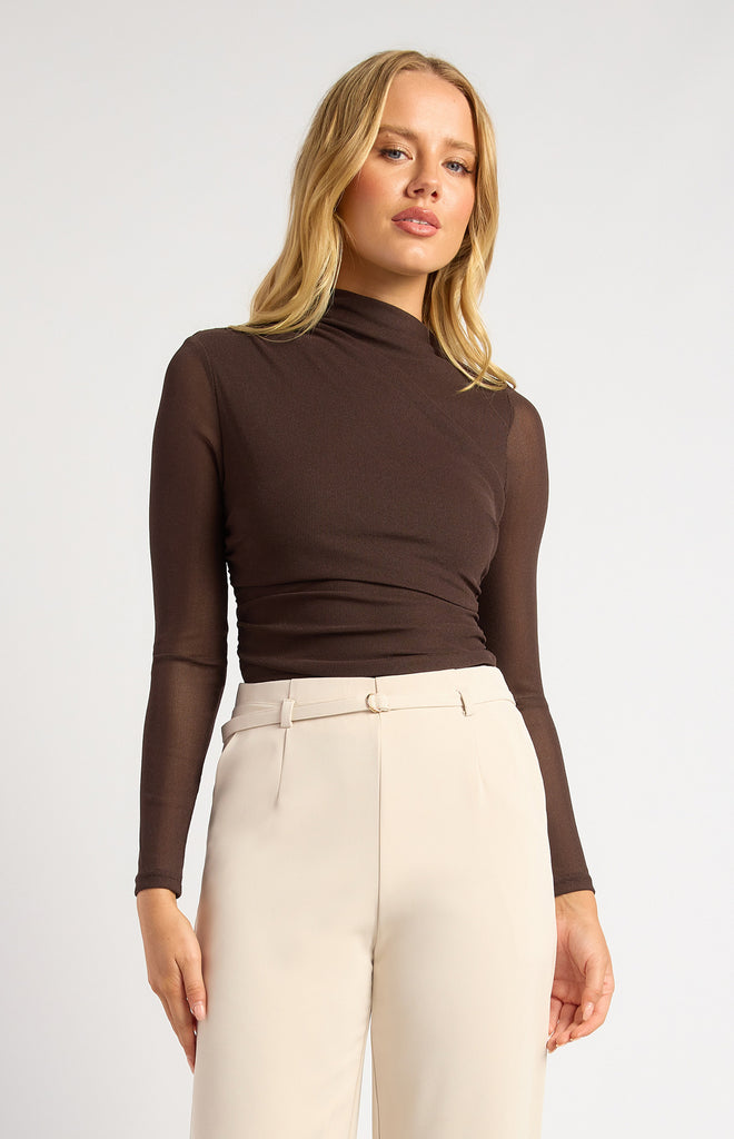 STYLE STATE - ASYMMETRIC NECKLINE AND HE4M TEXTURED MESH TOP