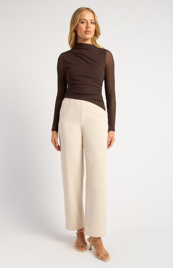 STYLE STATE - ASYMMETRIC NECKLINE AND HE4M TEXTURED MESH TOP