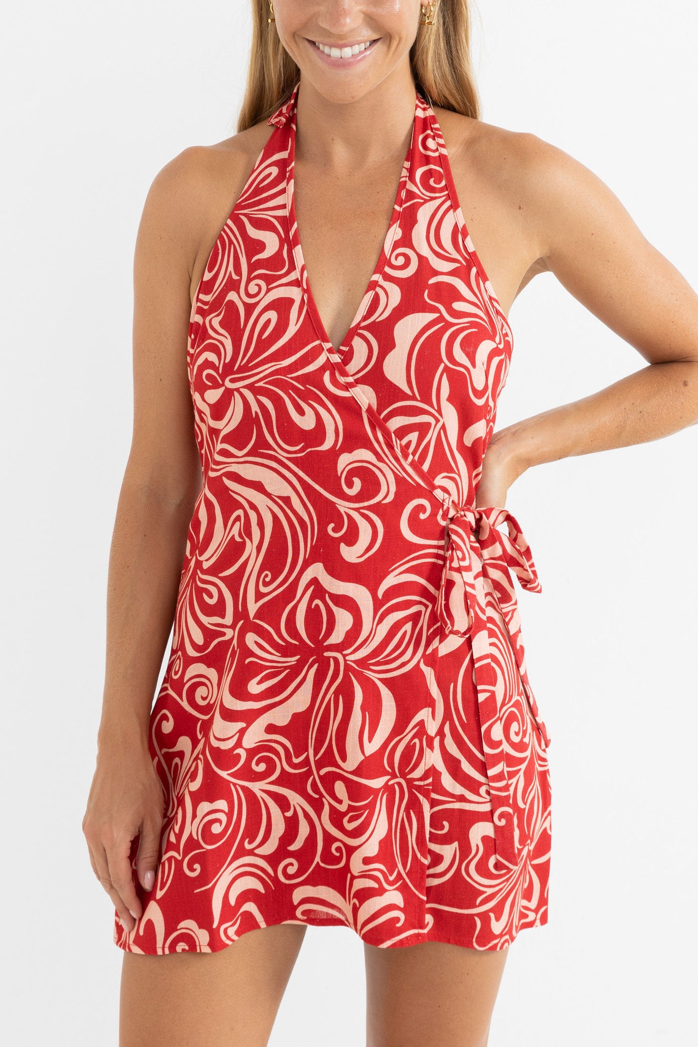 RHYTHM - KAI FLORAL WRAP MINI DRESS