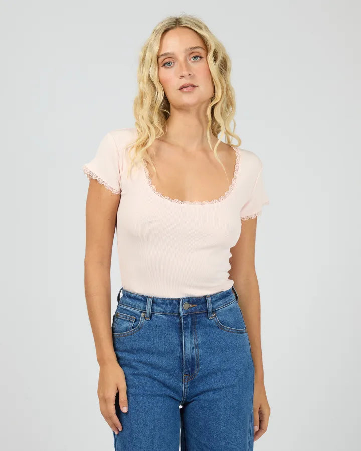 ALL ABOUT EVE - WASHED RIB LACE SCOOP NECK TEE