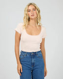 ALL ABOUT EVE - WASHED RIB LACE SCOOP NECK TEE