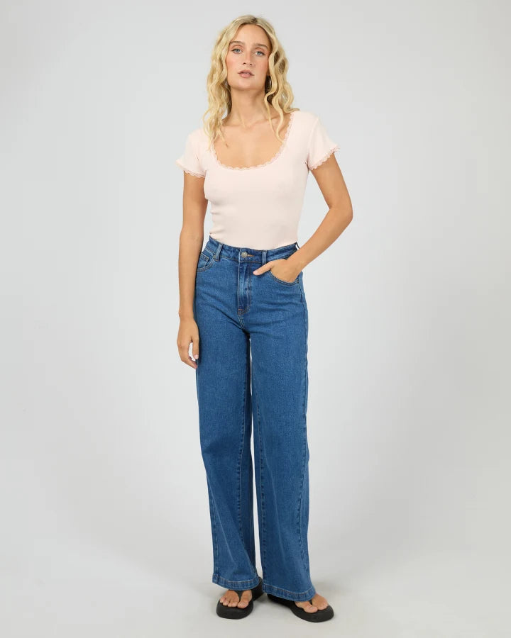 ALL ABOUT EVE - WASHED RIB LACE SCOOP NECK TEE