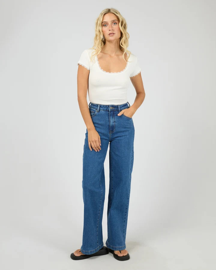 ALL ABOUT EVE - WASHED RIB LACE SCOOP NECK TEE