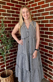 MIRACLE - GINGHAM SLEEVE/LESS BUTTON TIER DRESS