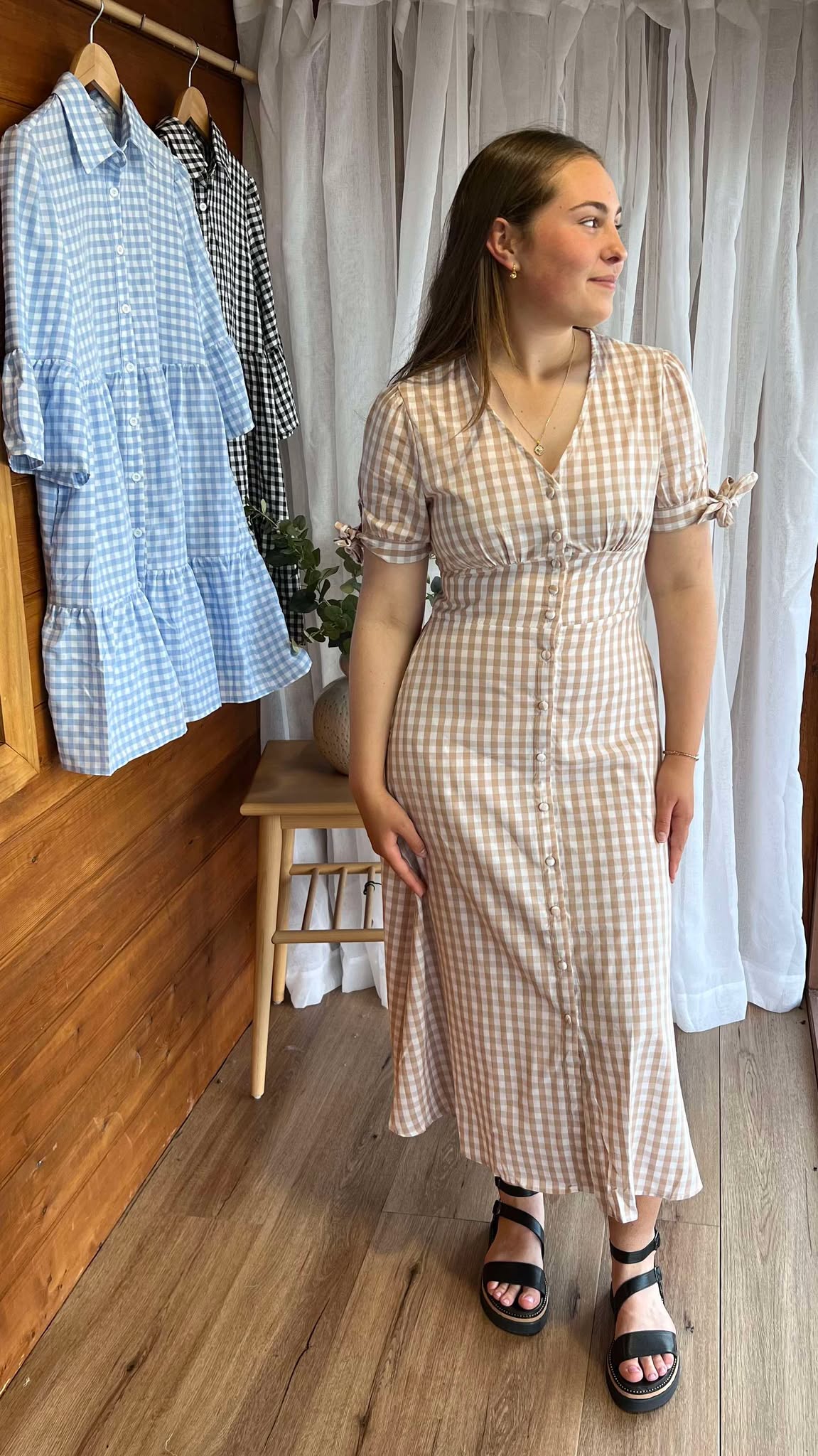 ST GERMAIN - BUTTON FRONT GINGHAM MIDI DRESS