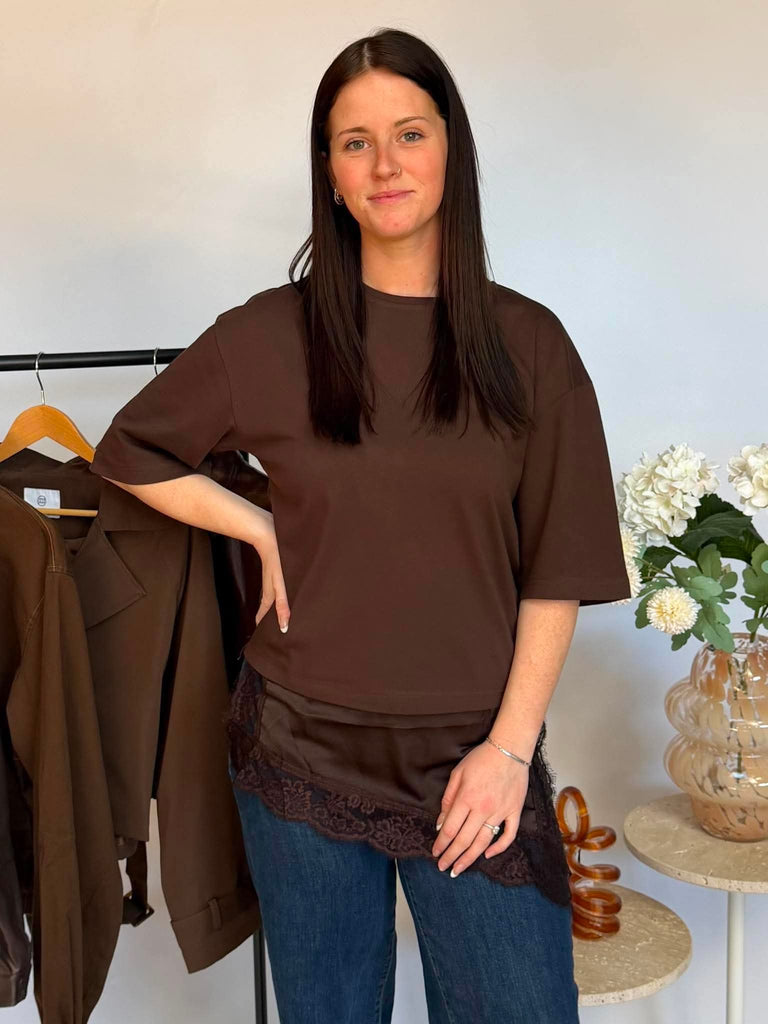 SMAIBULUN - LACE TRIM ANGLE TOP