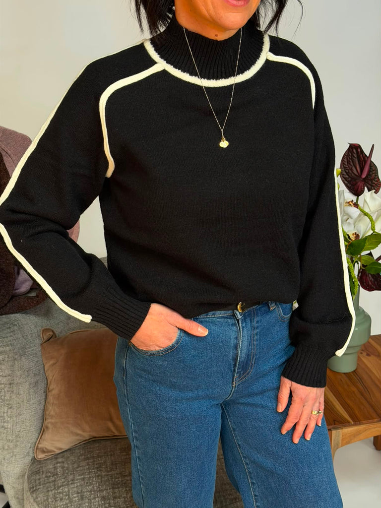 CKM - LONG SLEEVE HIGH NECK PULLOVER WITH CONTRAST TIPPING