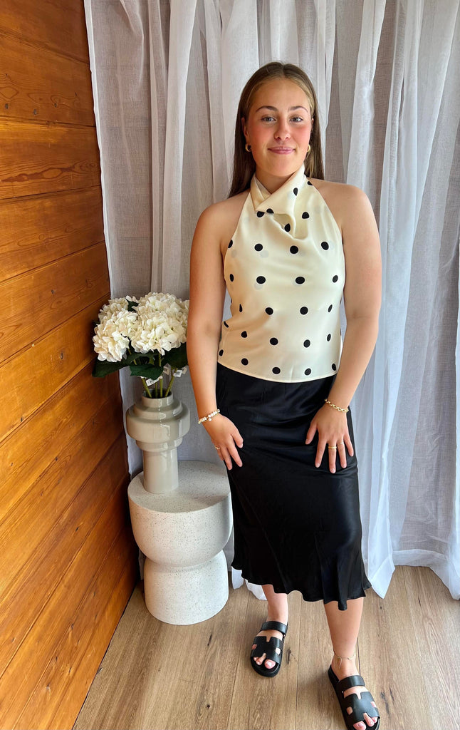 MI OBSESSION - POLKA DOT COWL NECK TOP