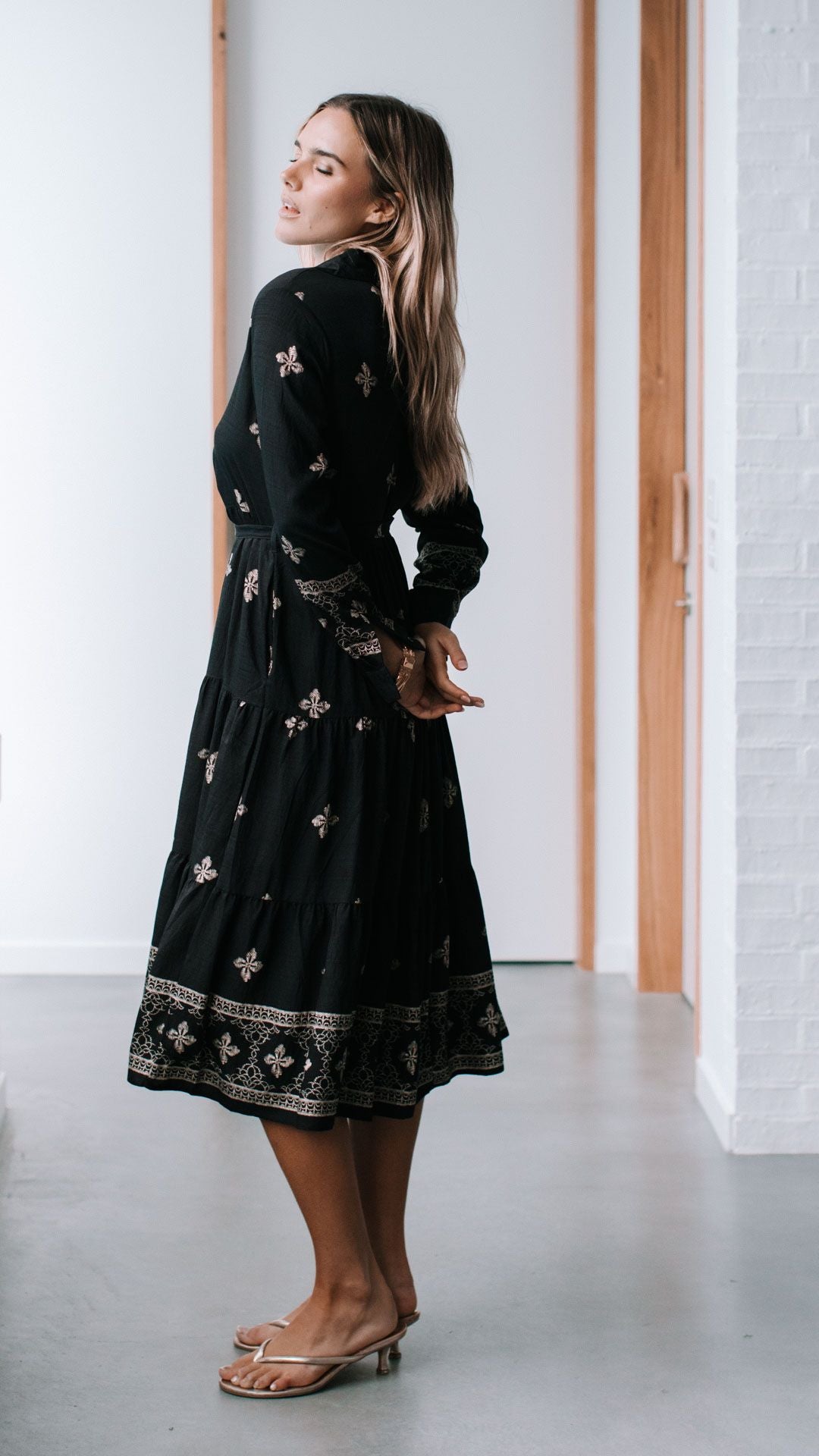 MIRACLE - CAIRO TIE EMBROIDED MIDI DRESS