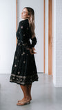 MIRACLE - CAIRO TIE EMBROIDED MIDI DRESS