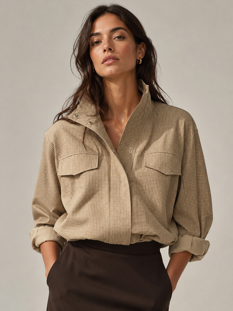 SURII - COTTON CHECK FUNNEL NECK JACKET