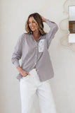 ST GERMAIN - LACE POCKET BACK DETAIL STRIPE SHIRT