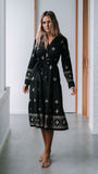 MIRACLE - CAIRO TIE EMBROIDED MIDI DRESS