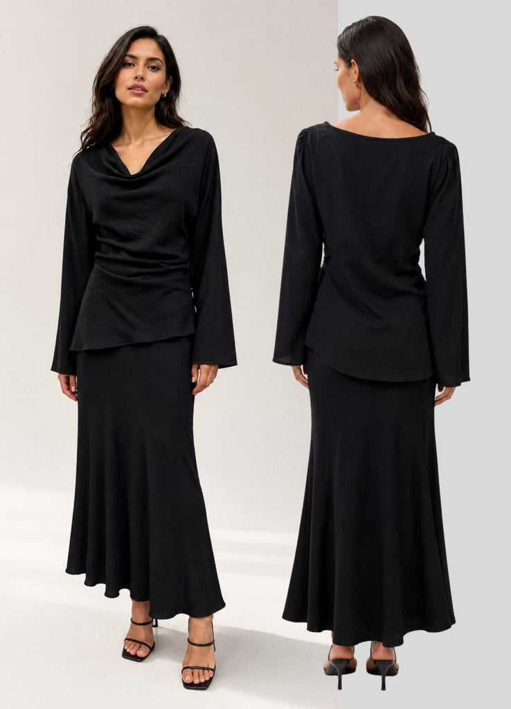 FRIA - LINEN VISCOSE CUT MIDI SKIRT
