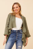 CKM - 3/4 SLEEVE SOLID LINEN CARDIGAN