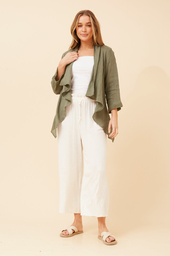 CKM - 3/4 SLEEVE SOLID LINEN CARDIGAN
